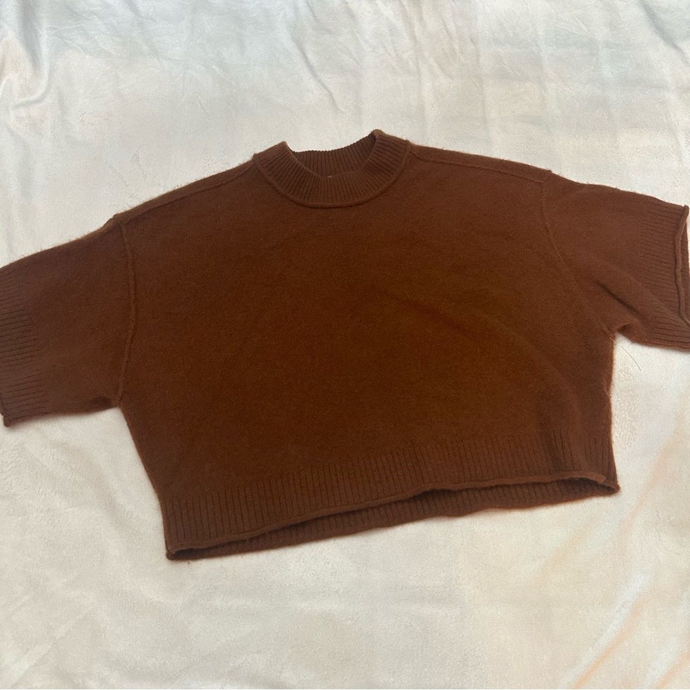 Anthropologie brown cashmere short sleeve luxe luxury Sweater brown 51677 - Picture 2 of 11